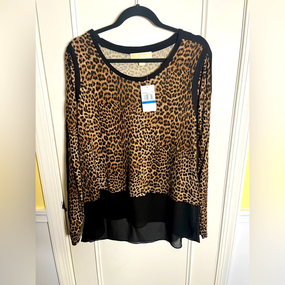 NBW - New Michael Kors Long Sleeve Leopard 🐆 Print Top Sz XL